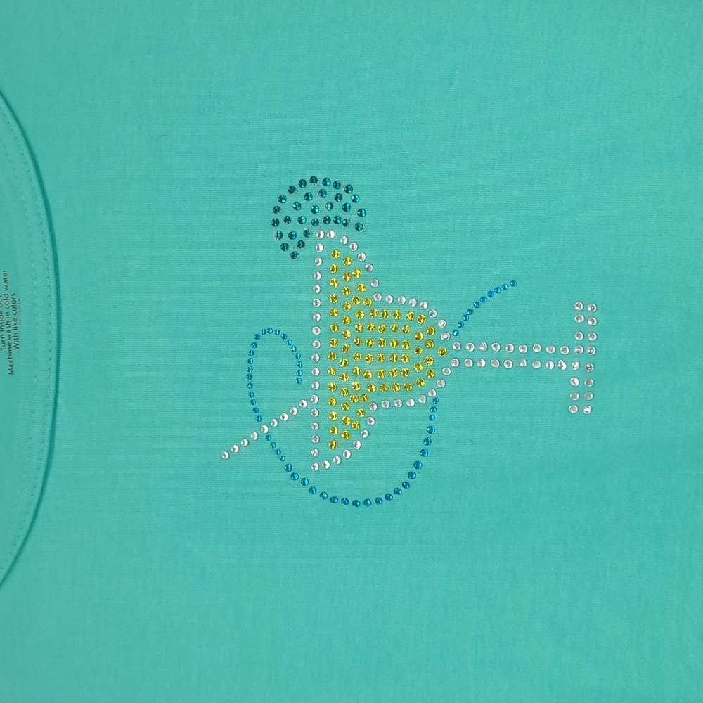Margarita Tshirt Short Sleeve Crystal Decal Teal Crew Neck Resortwear Cruise EUC